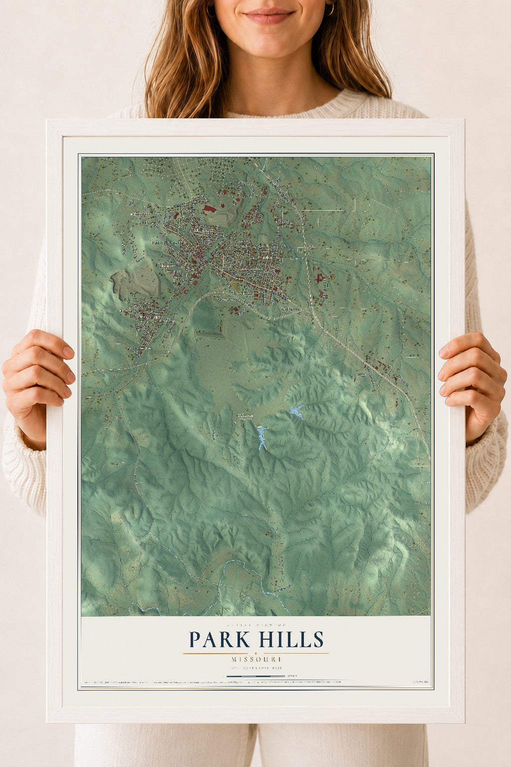 Map of Park Hills, Missouri, 18 x 24 inch print in a white wood frame
