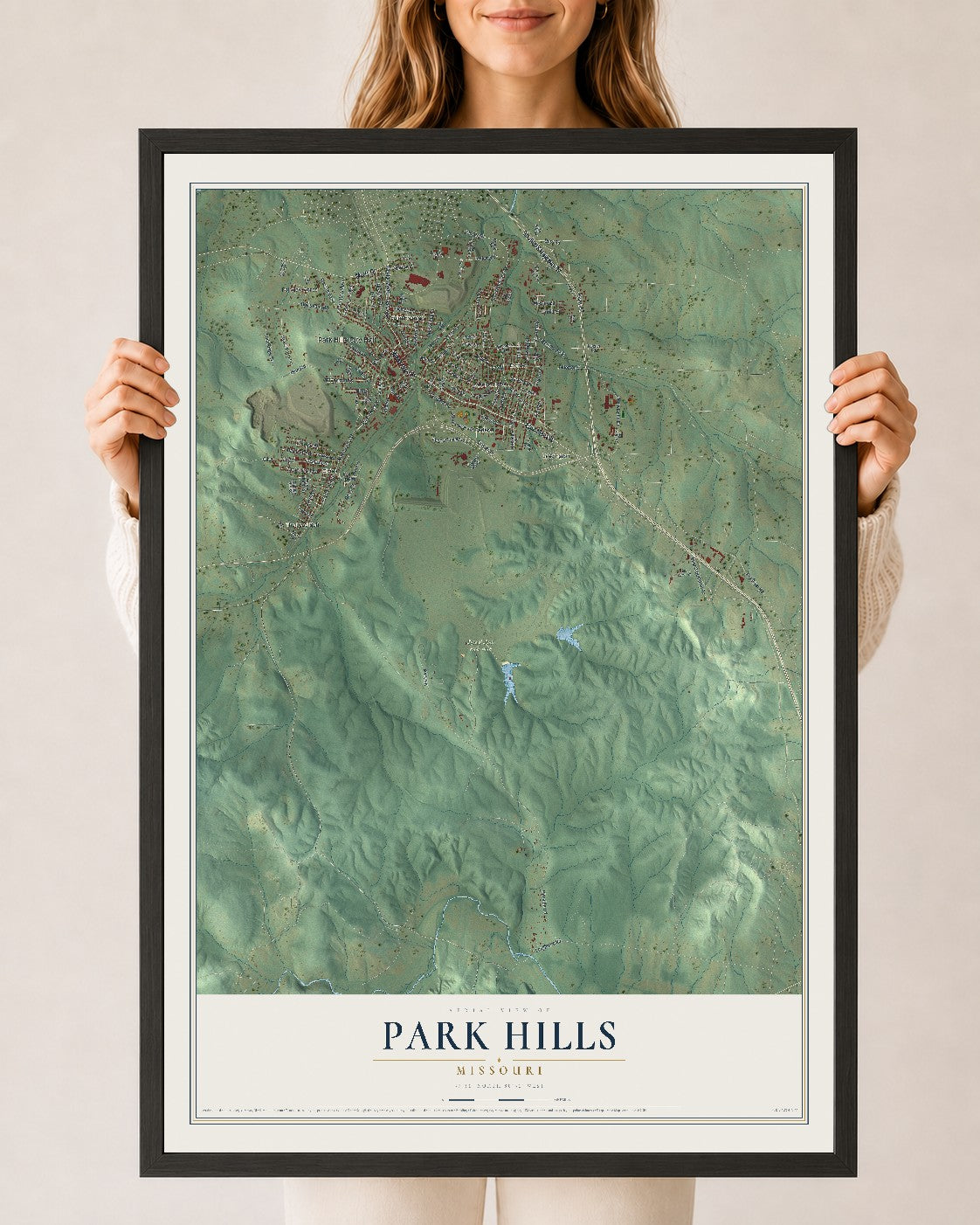 Map of Park Hills, Missouri, 24 x 36 inch print in a black wood frame