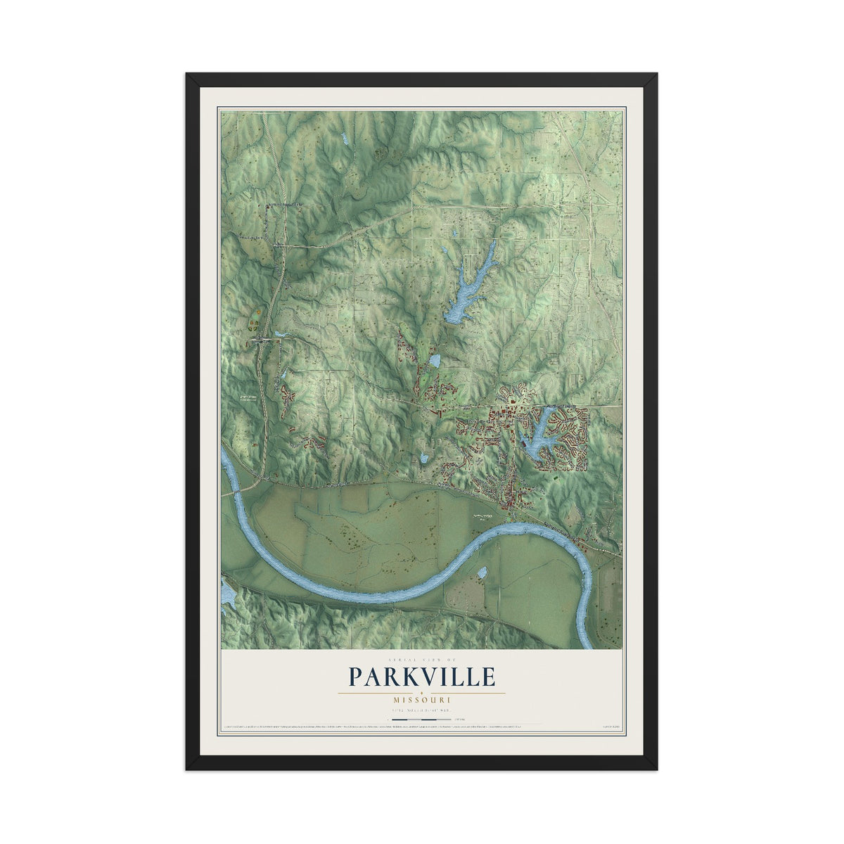 Map of Parkville, Missouri, 12 x 18 inch print in a black wood frame