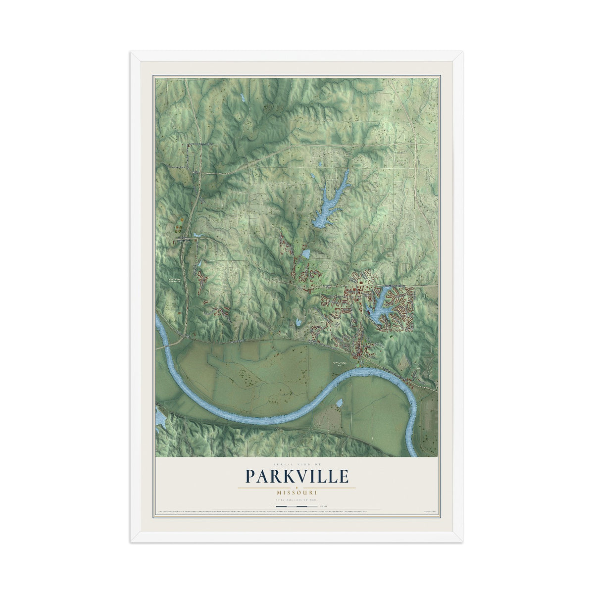 Map of Parkville, Missouri, 12 x 18 inch print in a white wood frame
