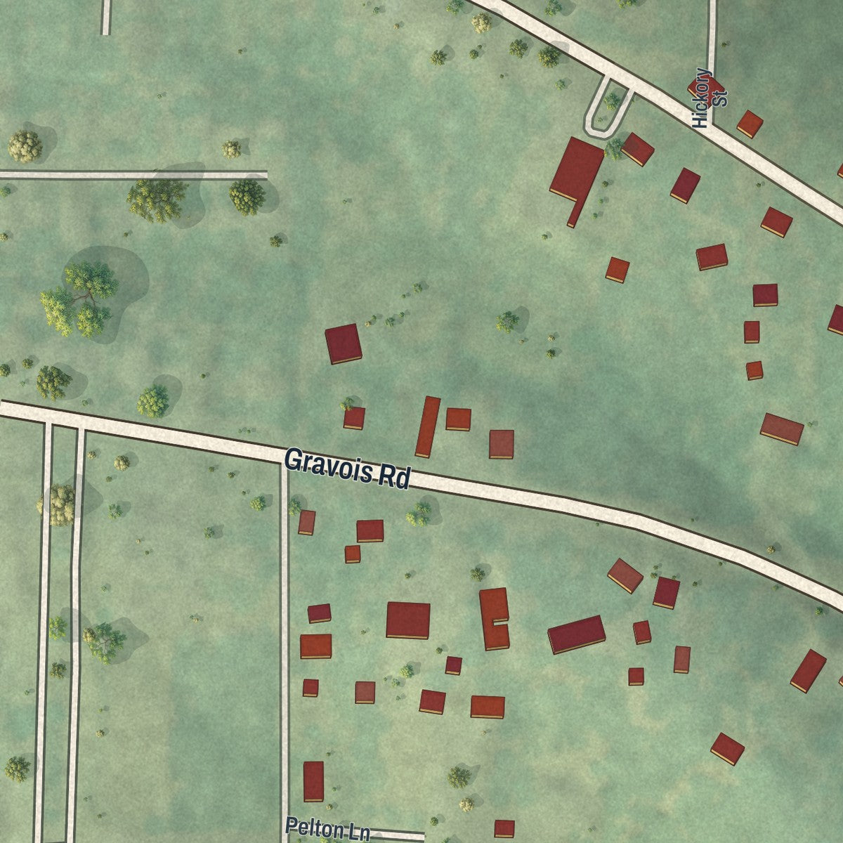 Second close-up of the map of Parkway, Missouri print showing more streets and buildings