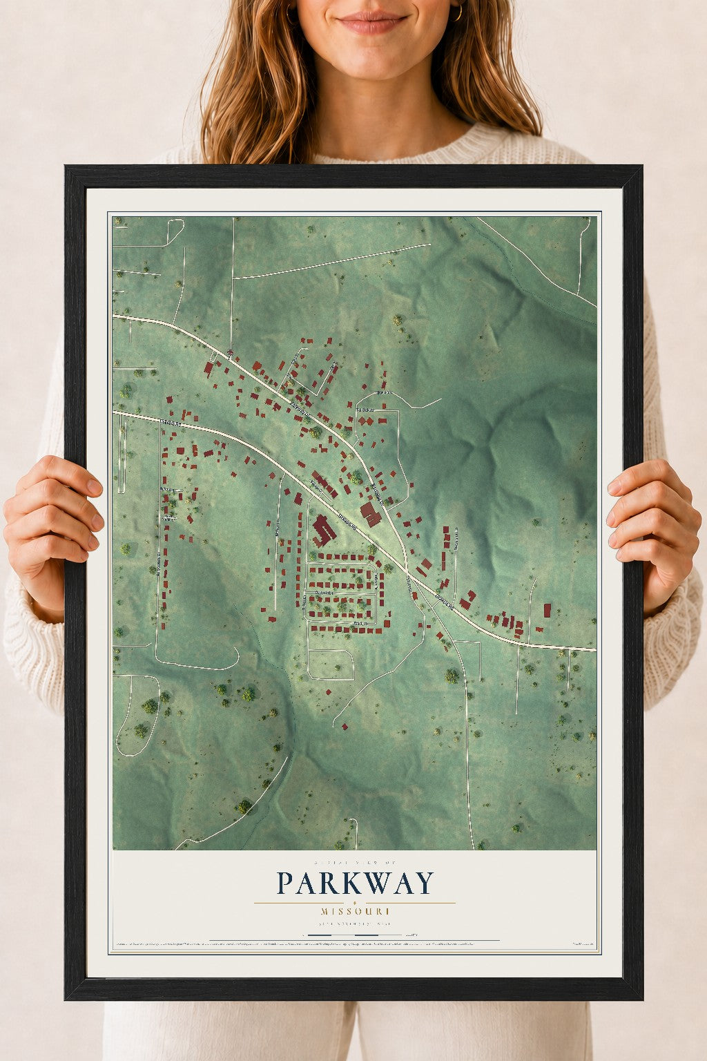 Map of Parkway, Missouri, 18 x 24 inch print in a black wood frame