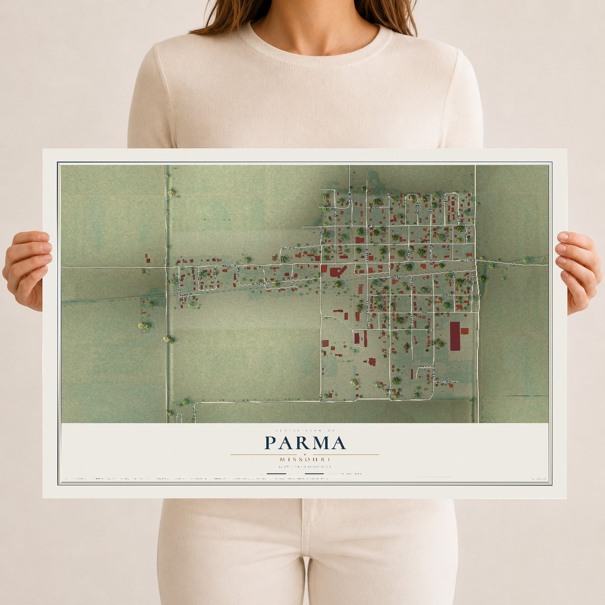Map of Parma, Missouri, 12 x 18 inch unframed archival matte print