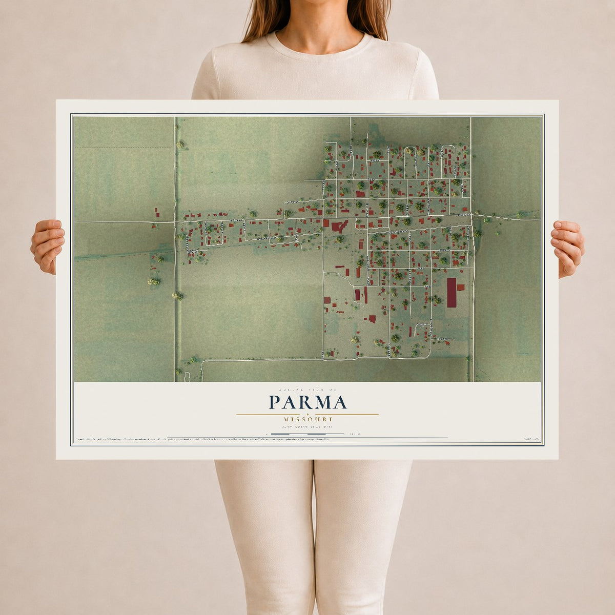 Map of Parma, Missouri, 24 x 36 inch unframed archival matte print
