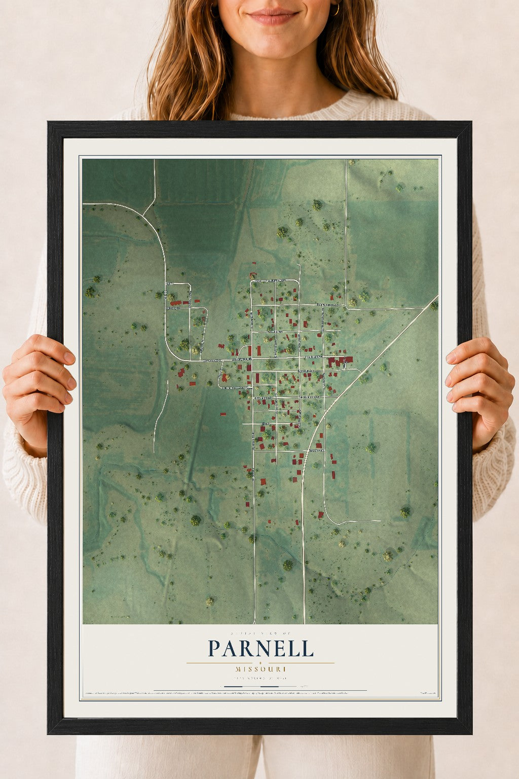 Map of Parnell, Missouri, 18 x 24 inch print in a black wood frame