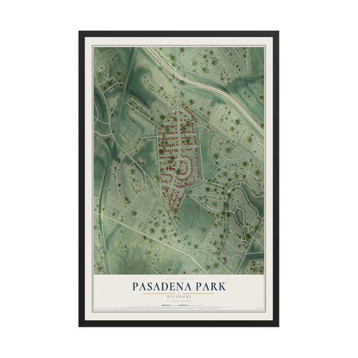 Map of Pasadena Park, Missouri, 12 x 18 inch print in a black wood frame