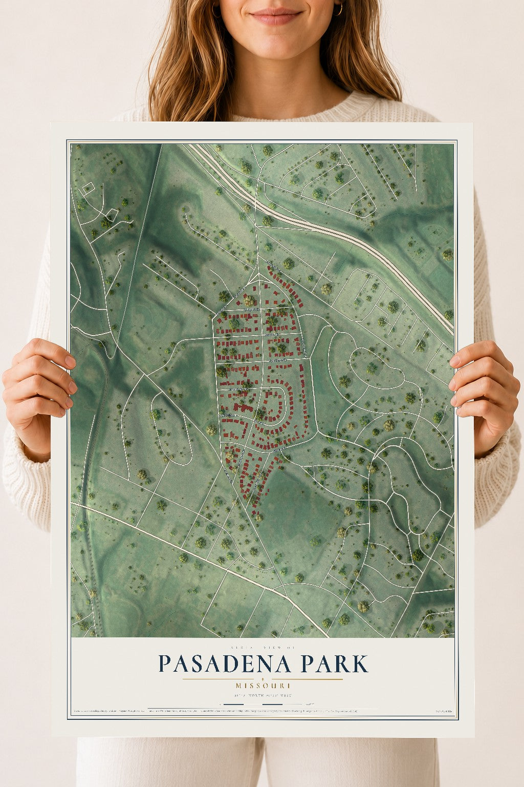 Map of Pasadena Park, Missouri, 18 x 24 inch unframed archival matte print