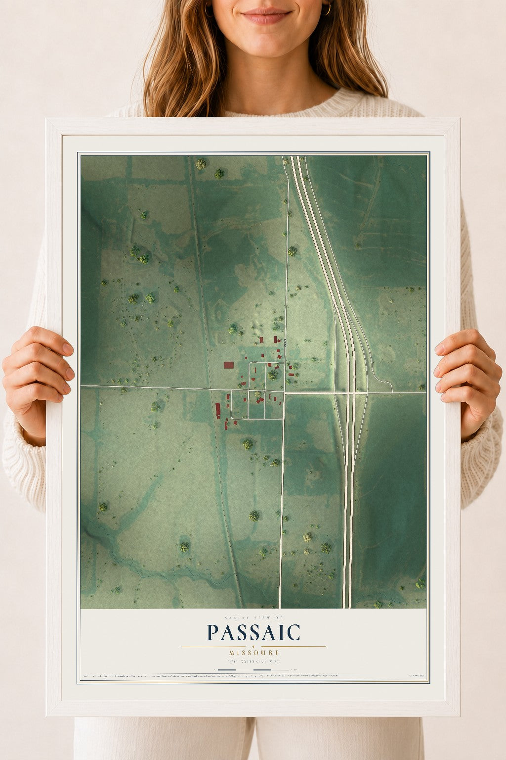 Map of Passaic, Missouri, 18 x 24 inch print in a white wood frame