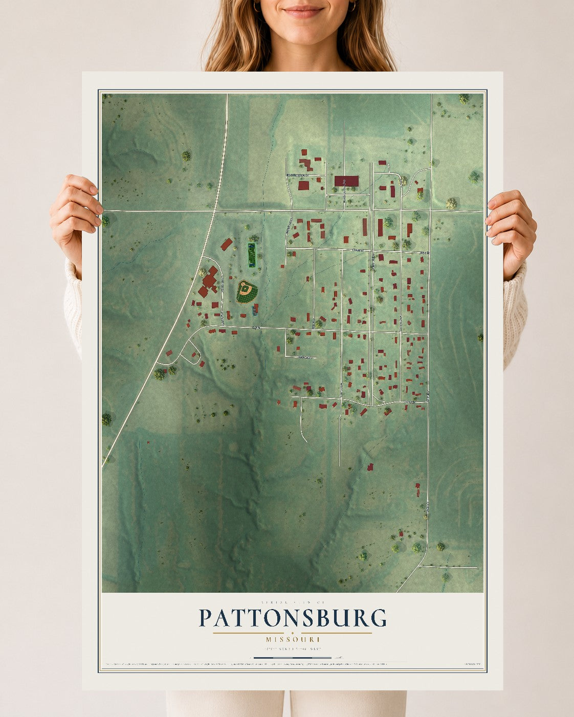 Map of Pattonsburg, Missouri, 24 x 36 inch unframed archival matte print