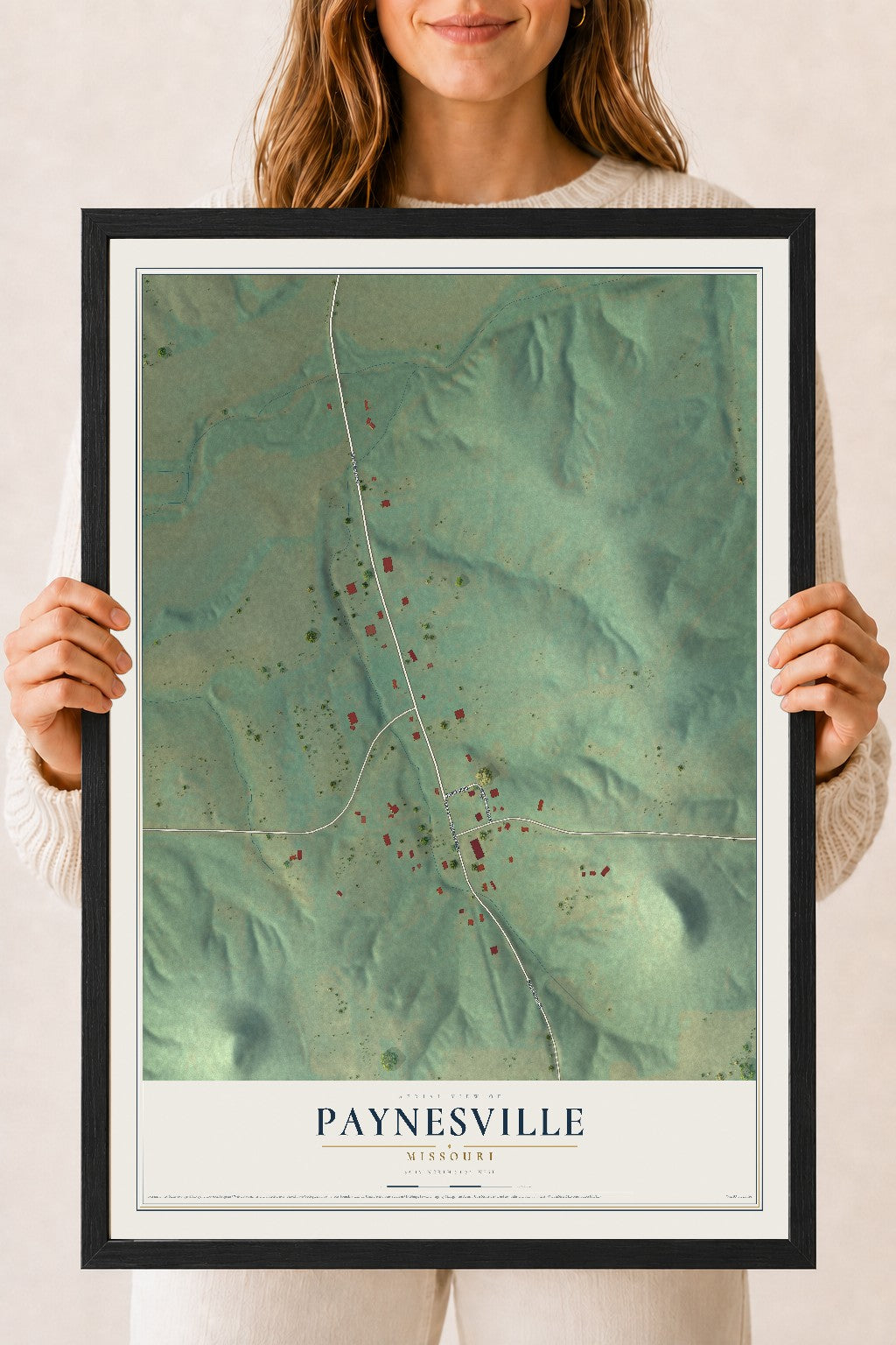 Map of Paynesville, Missouri, 18 x 24 inch print in a black wood frame