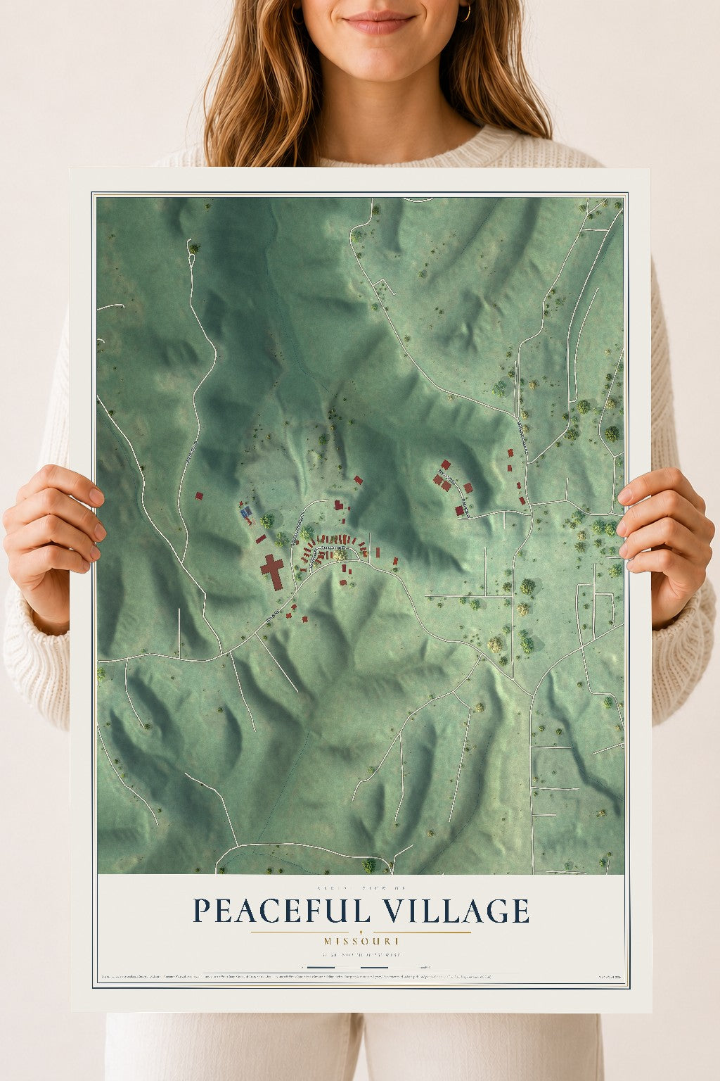 Map of Peaceful Village, Missouri, 18 x 24 inch unframed archival matte print