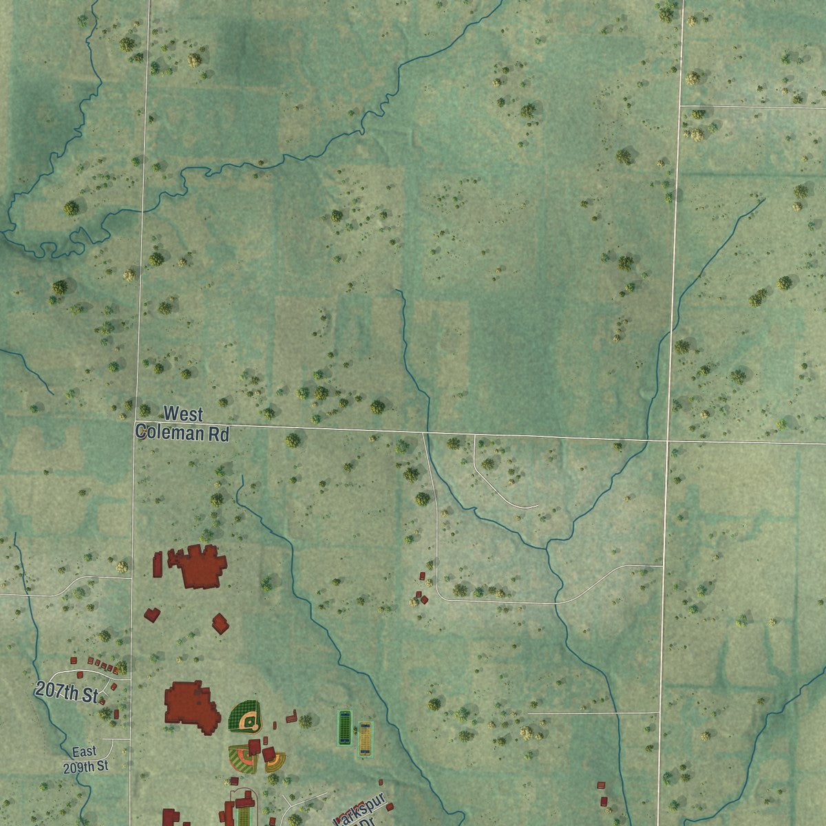 Second close-up of the map of Peculiar, Missouri print showing more streets and buildings