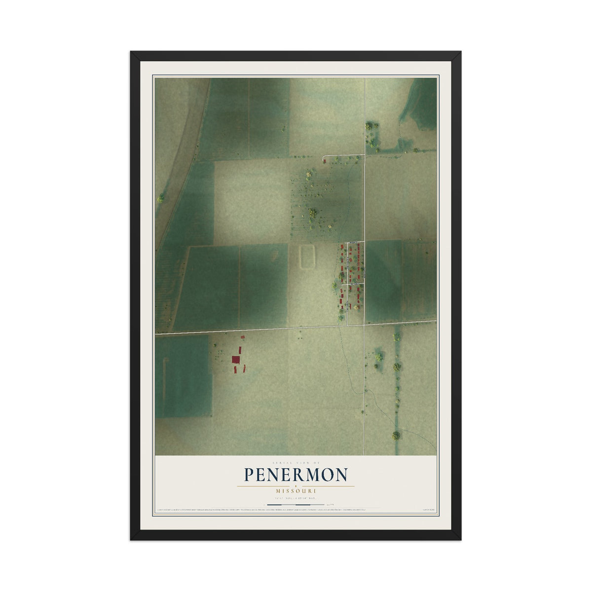 Map of Penermon, Missouri, 12 x 18 inch print in a black wood frame