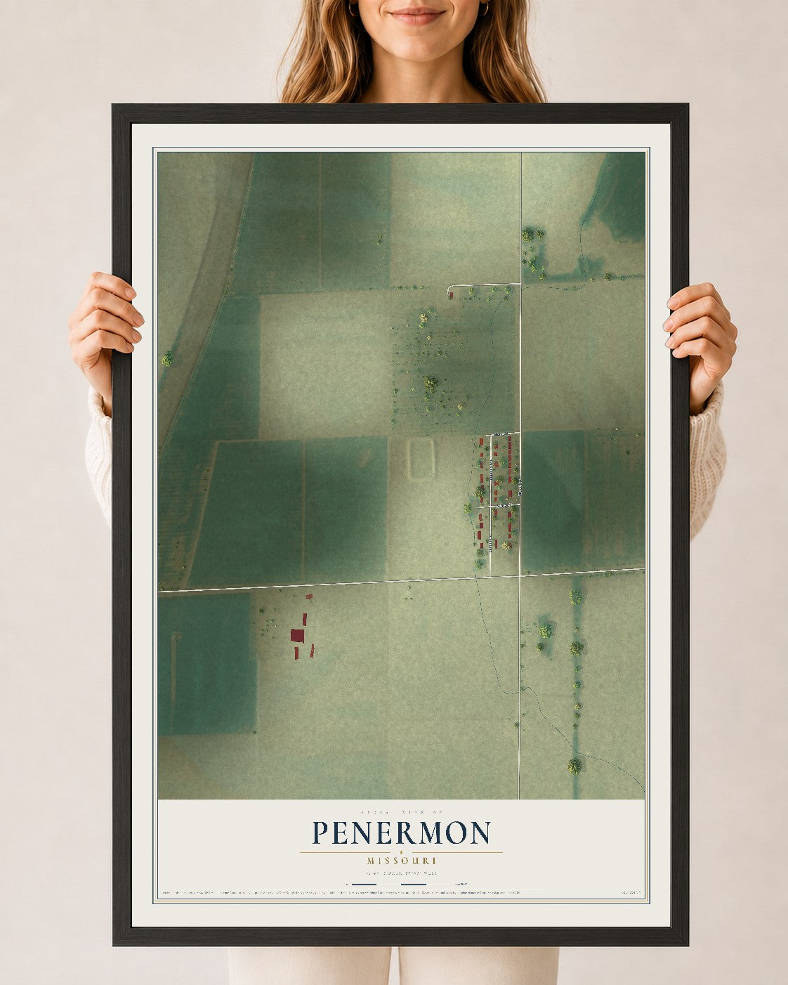 Map of Penermon, Missouri, 24 x 36 inch print in a black wood frame