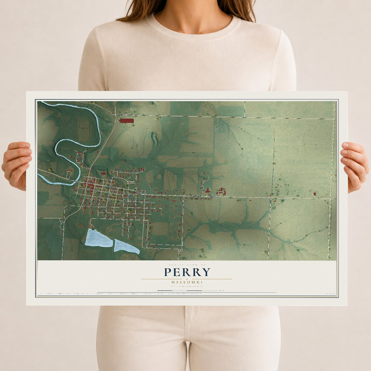 Map of Perry, Missouri, 12 x 18 inch unframed archival matte print