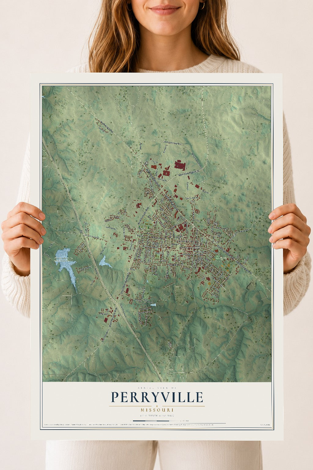 Map of Perryville, Missouri, 18 x 24 inch unframed archival matte print