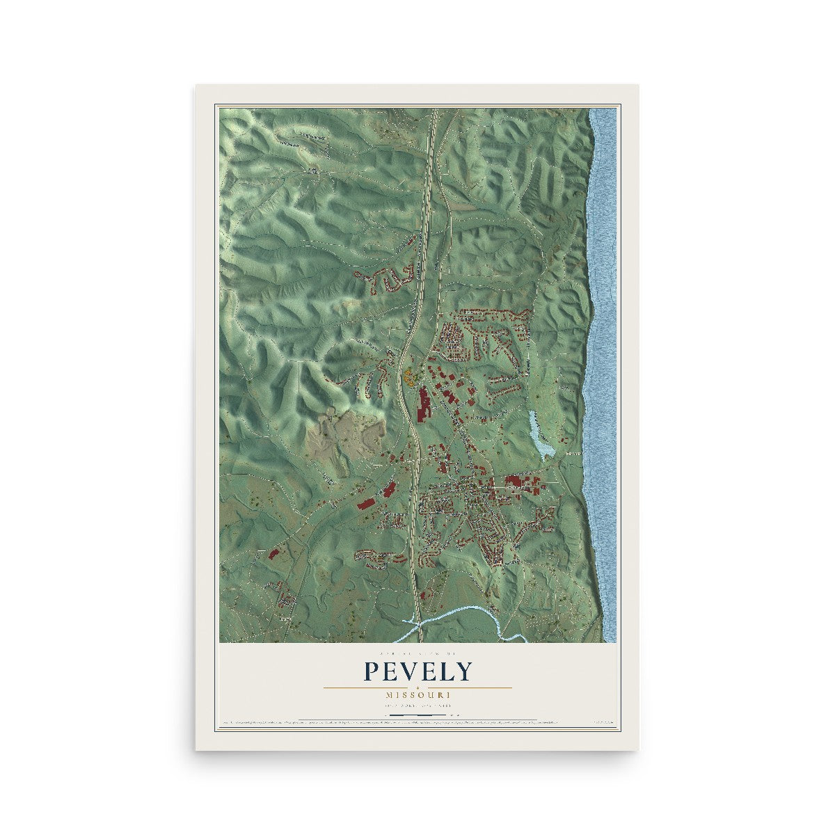 Map of Pevely, Missouri, 12 x 18 inch unframed archival matte print