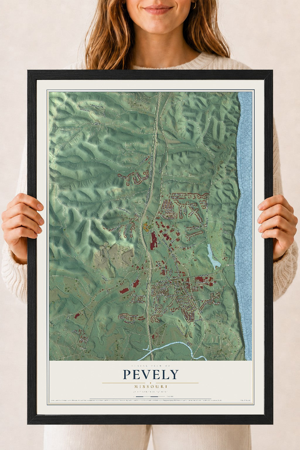 Map of Pevely, Missouri, 18 x 24 inch print in a black wood frame