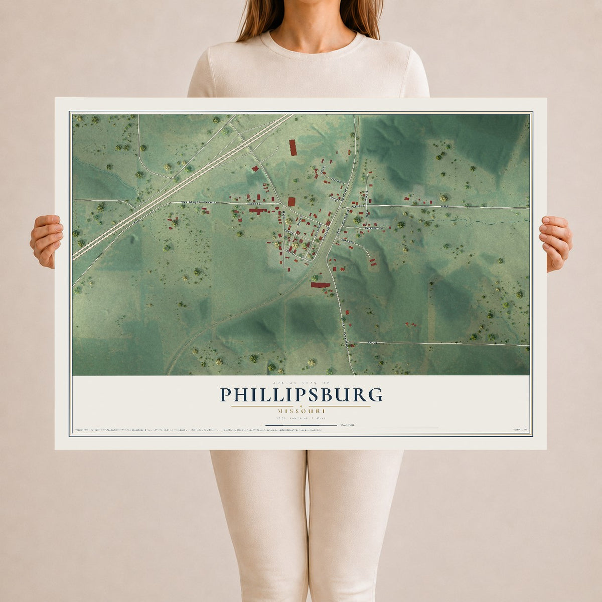 Map of Phillipsburg, Missouri, 24 x 36 inch unframed archival matte print