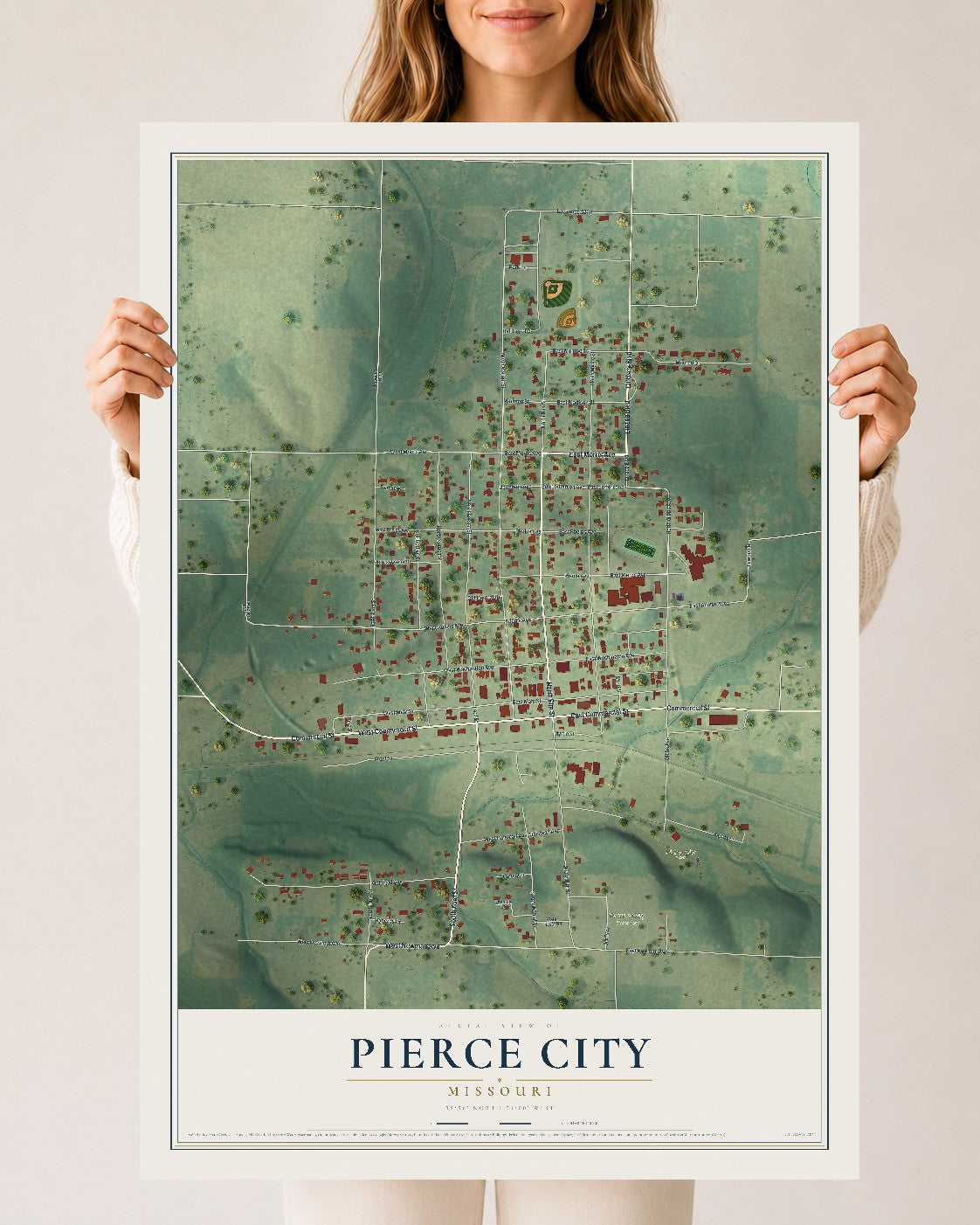 Map of Pierce City, Missouri, 24 x 36 inch unframed archival matte print