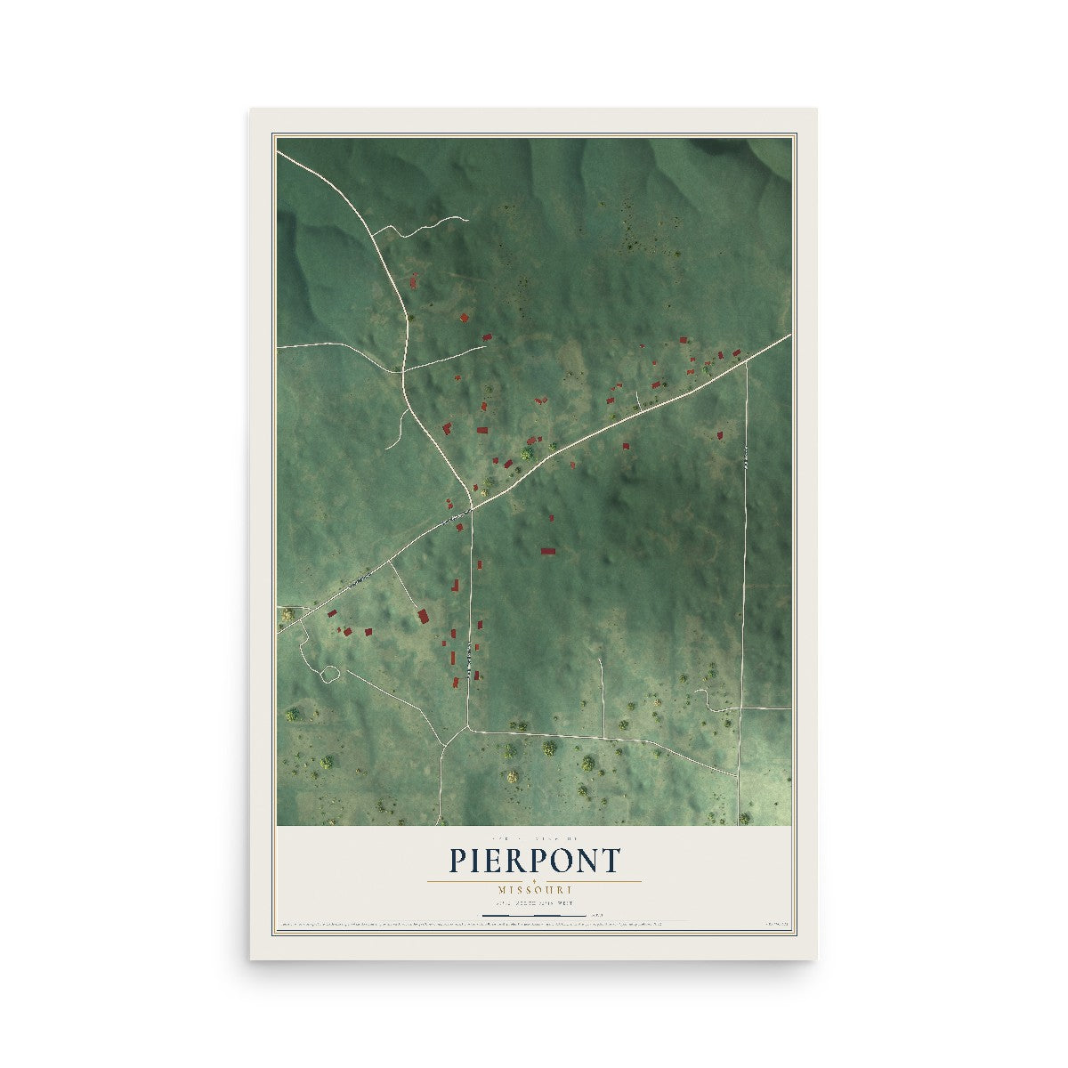 Map of Pierpont, Missouri, 12 x 18 inch unframed archival matte print