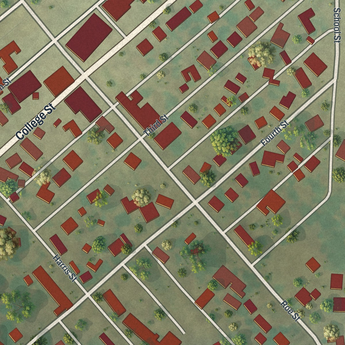Close-up of the map of Pilot Grove, Missouri print showing street and building detail