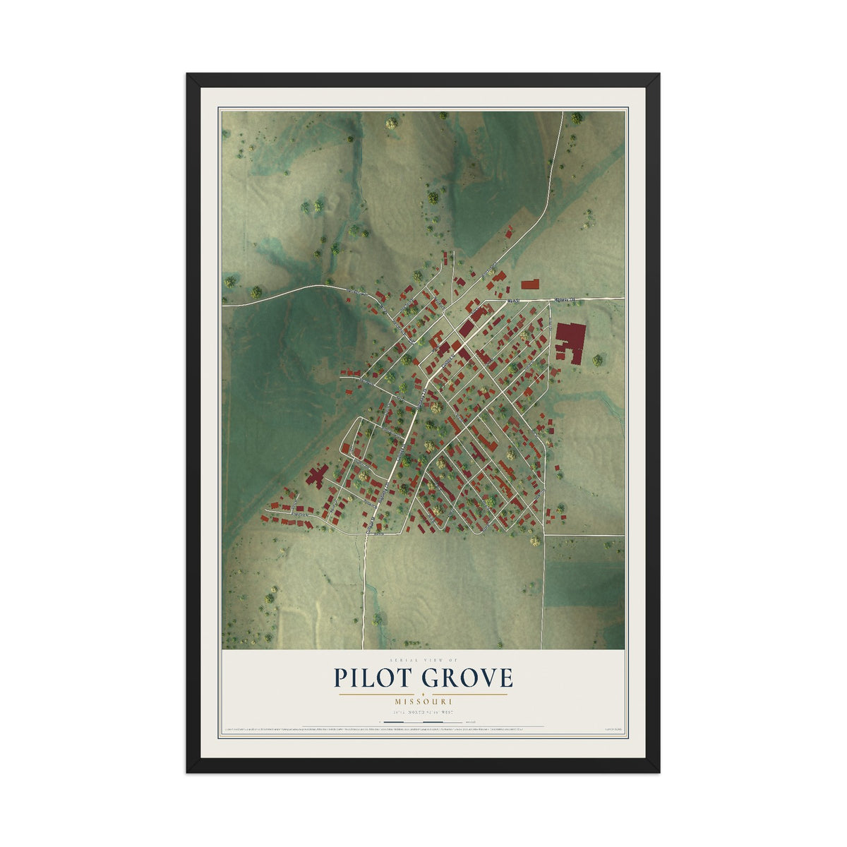 Map of Pilot Grove, Missouri, 12 x 18 inch print in a black wood frame