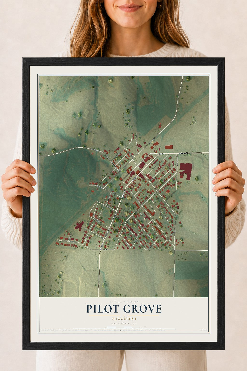Map of Pilot Grove, Missouri, 18 x 24 inch print in a black wood frame