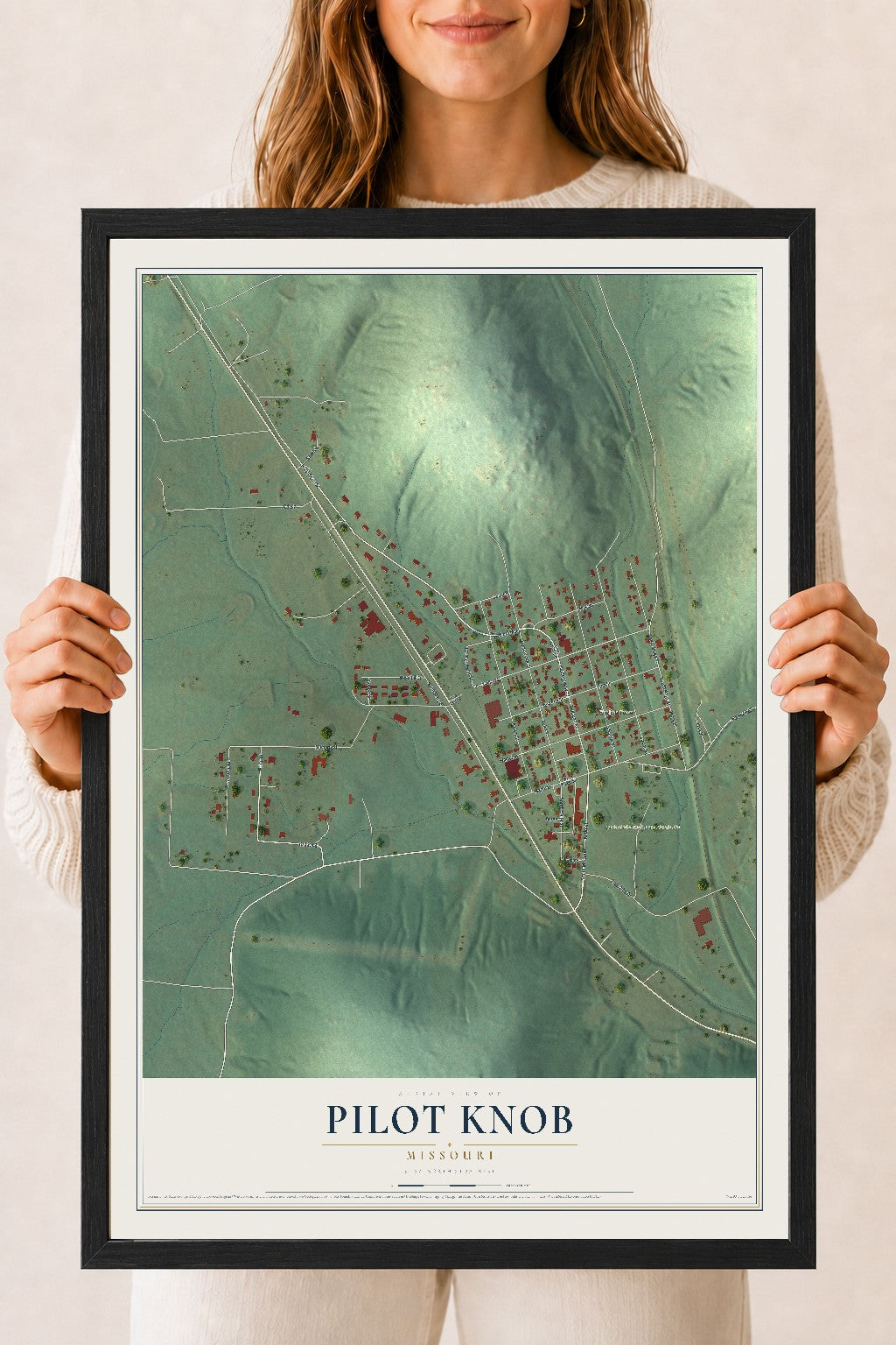 Map of Pilot Knob, Missouri, 18 x 24 inch print in a black wood frame