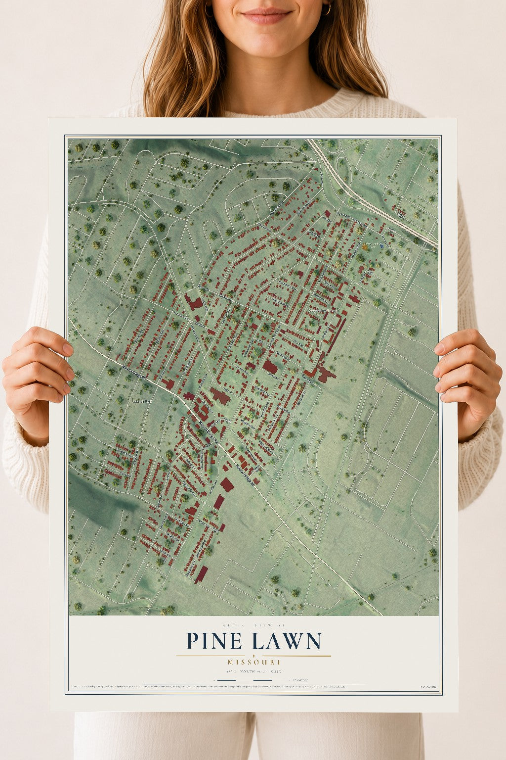 Map of Pine Lawn, Missouri, 18 x 24 inch unframed archival matte print