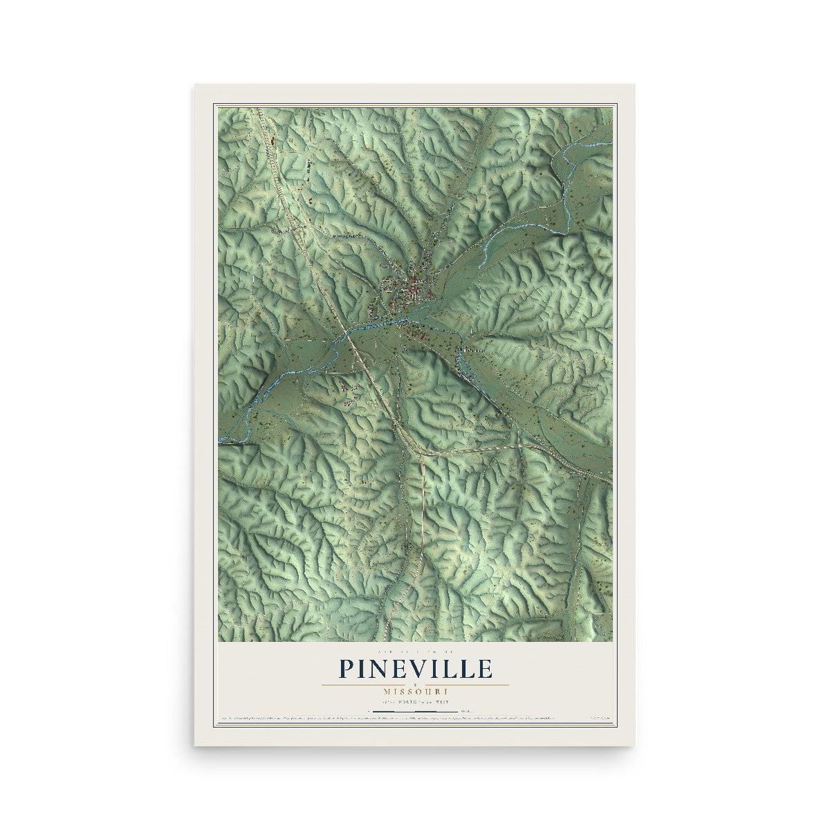 Map of Pineville, Missouri, 12 x 18 inch unframed archival matte print