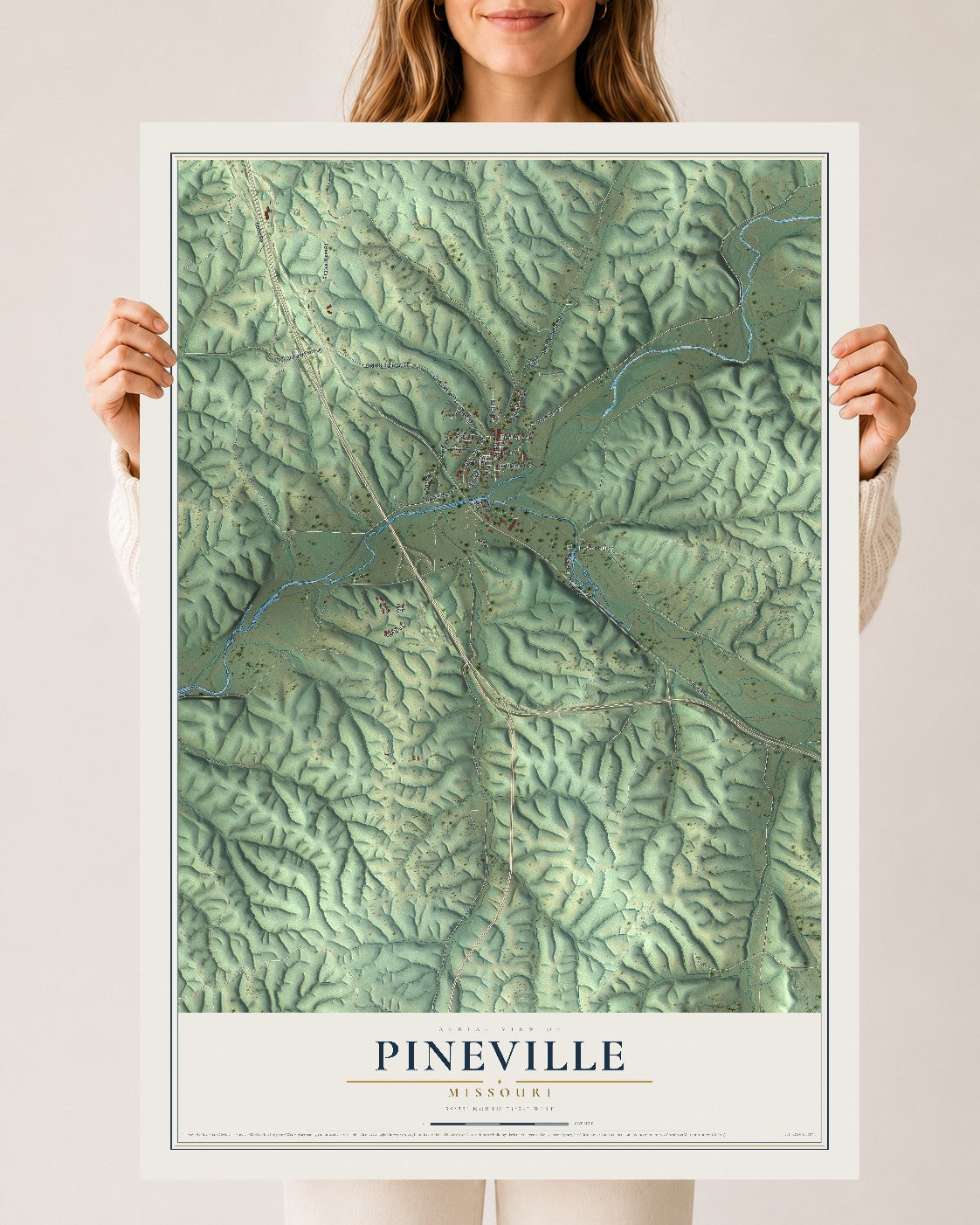 Map of Pineville, Missouri, 24 x 36 inch unframed archival matte print