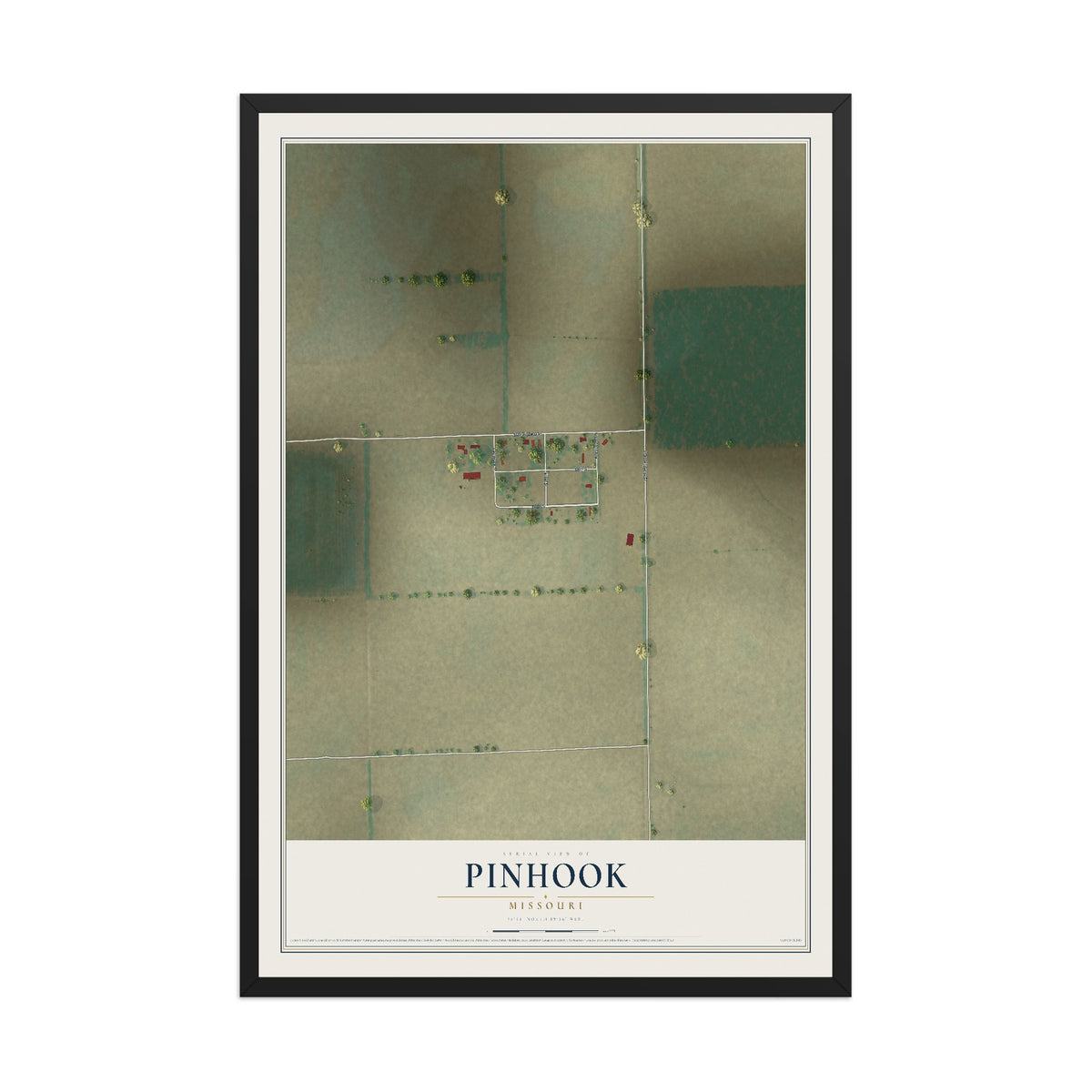 Map of Pinhook, Missouri, 12 x 18 inch print in a black wood frame