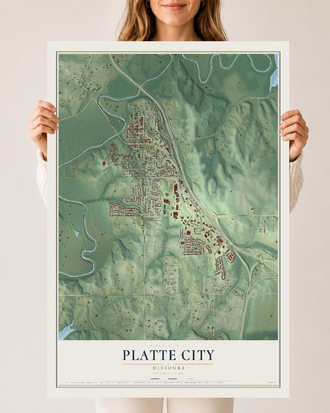 Map of Platte City, Missouri, 24 x 36 inch unframed archival matte print