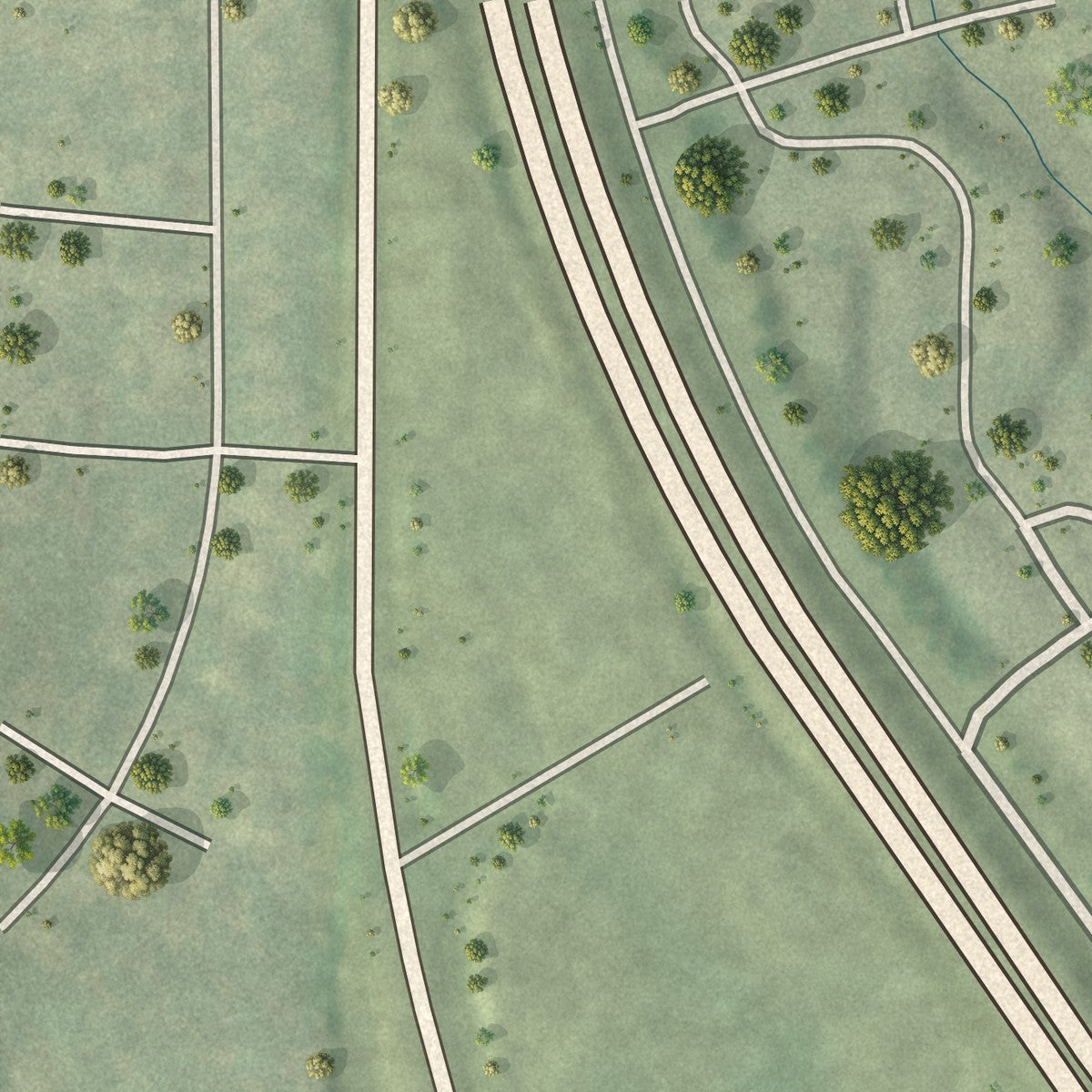 Close-up of the map of Platte Woods, Missouri print showing street and building detail