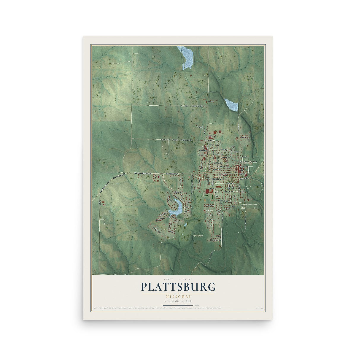 Map of Plattsburg, Missouri, 12 x 18 inch unframed archival matte print