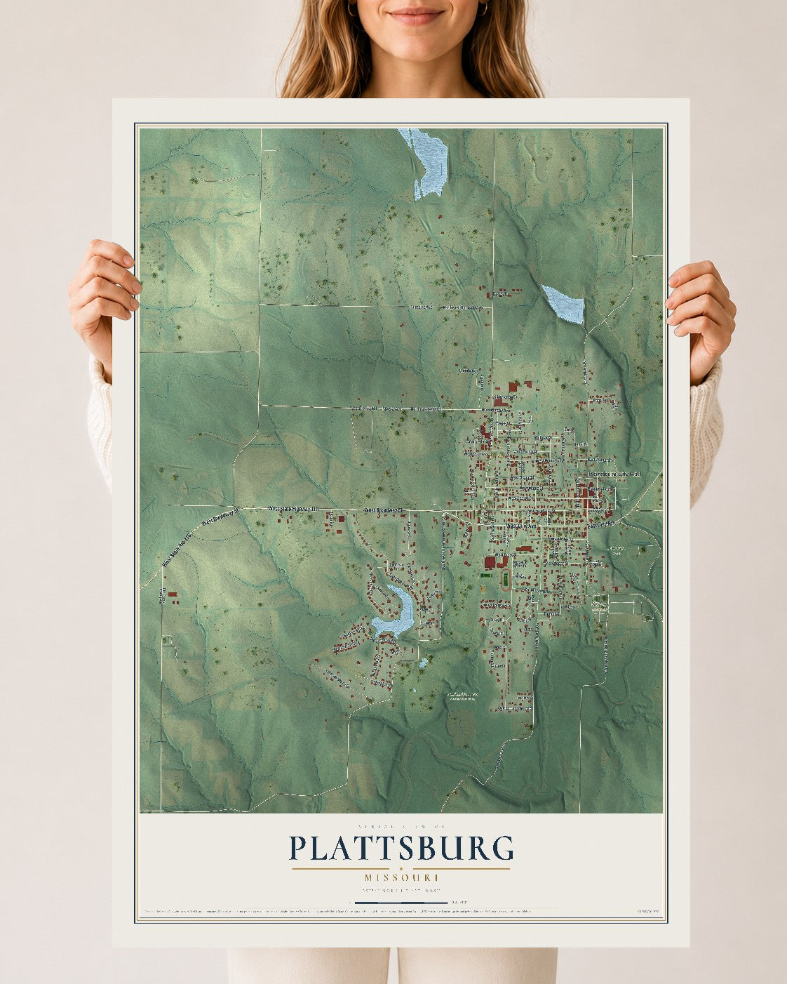 Map of Plattsburg, Missouri, 24 x 36 inch unframed archival matte print