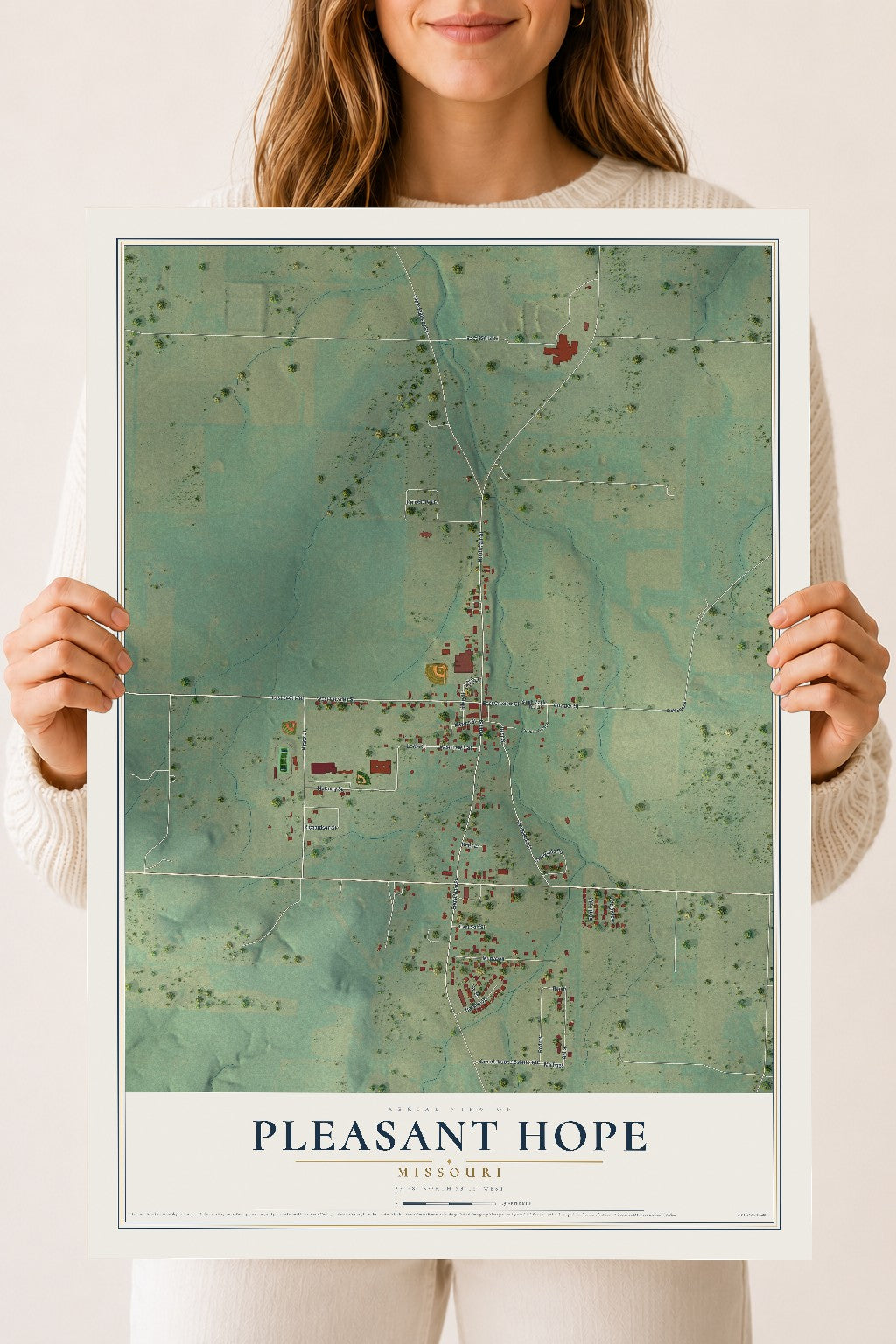Map of Pleasant Hope, Missouri, 18 x 24 inch unframed archival matte print