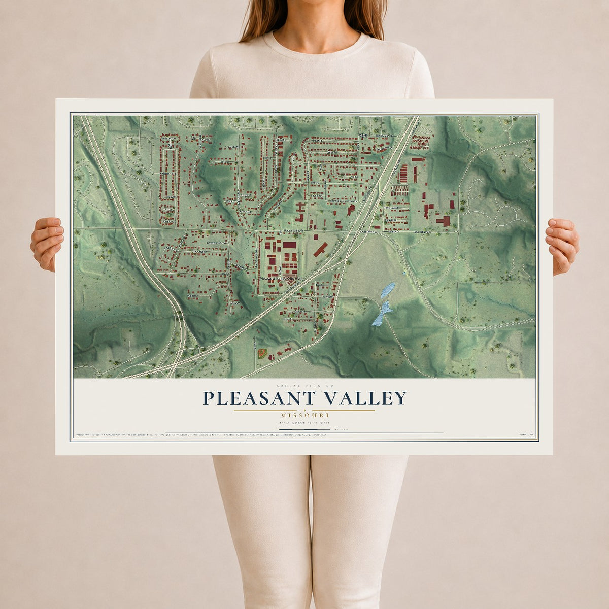 Map of Pleasant Valley, Missouri, 24 x 36 inch unframed archival matte print