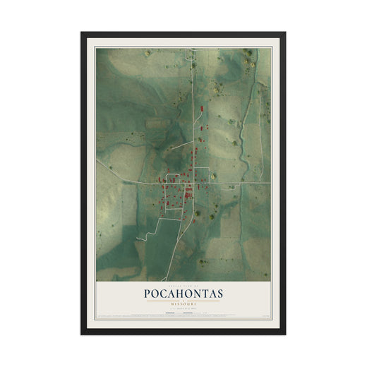 Map of Pocahontas, Missouri, 12 x 18 inch print in a black wood frame
