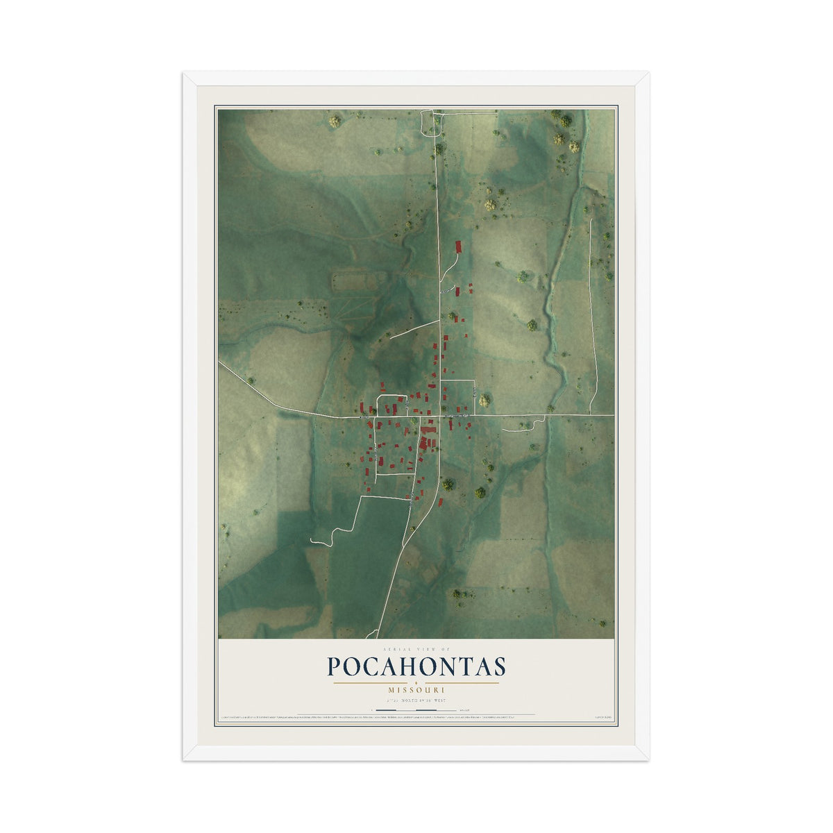 Map of Pocahontas, Missouri, 12 x 18 inch print in a white wood frame