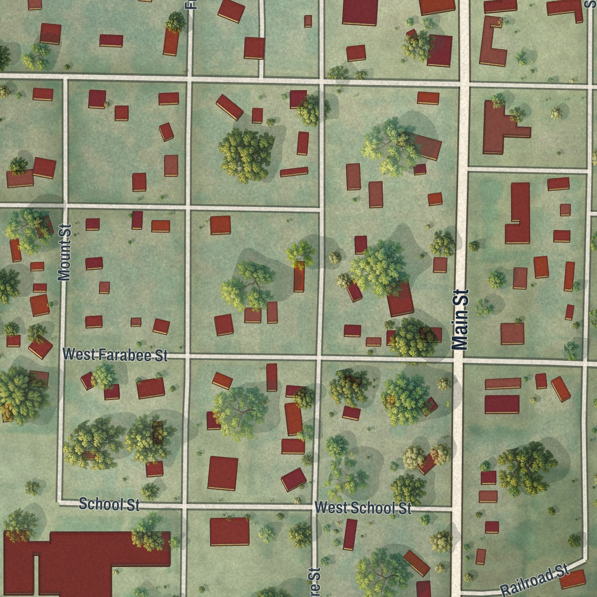 Close-up of the map of Polo, Missouri print showing street and building detail