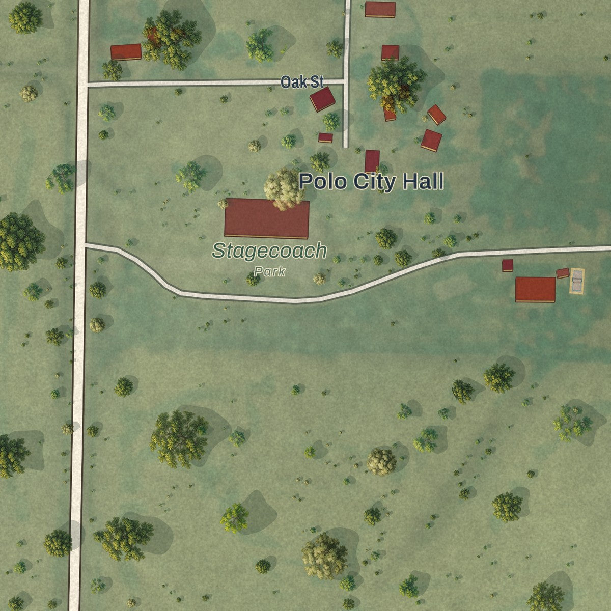 Second close-up of the map of Polo, Missouri print showing more streets and buildings