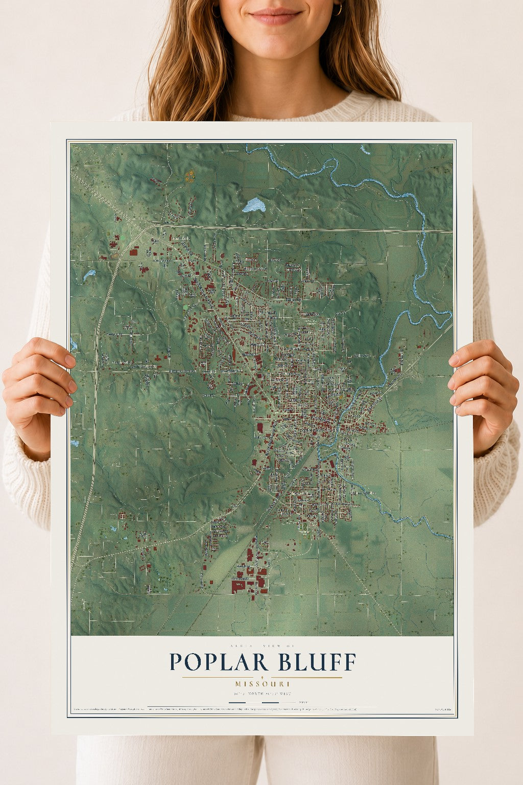 Map of Poplar Bluff, Missouri, 18 x 24 inch unframed archival matte print