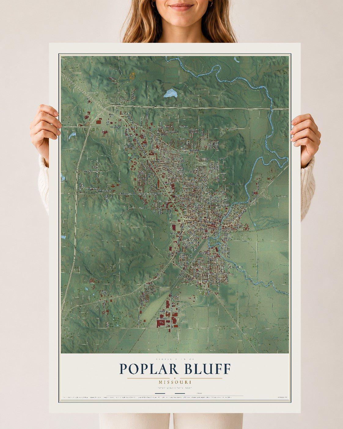 Map of Poplar Bluff, Missouri, 24 x 36 inch unframed archival matte print