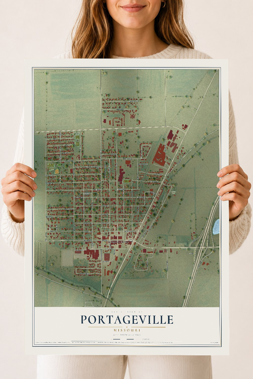 Map of Portageville, Missouri, 18 x 24 inch unframed archival matte print