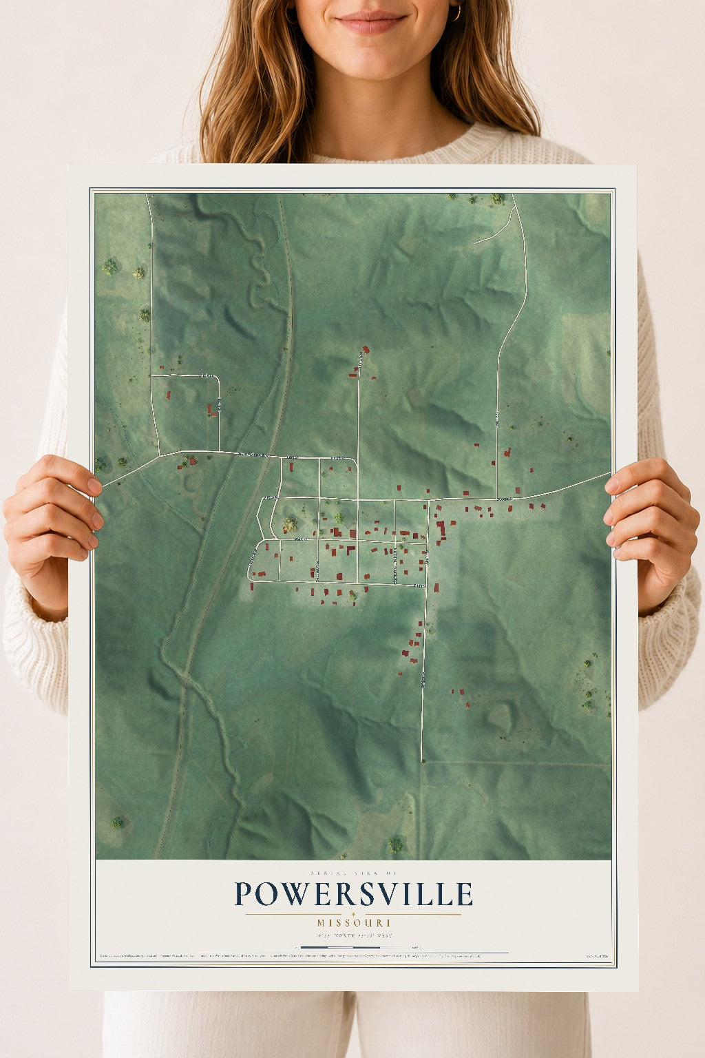 Map of Powersville, Missouri, 18 x 24 inch unframed archival matte print