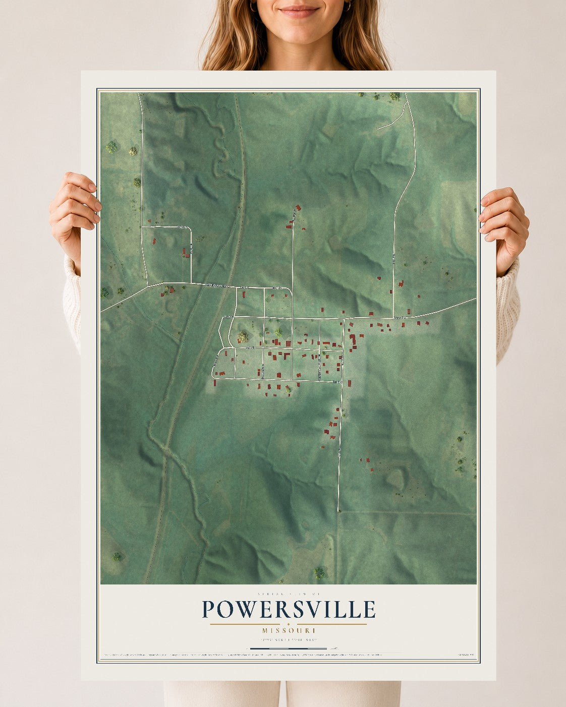 Map of Powersville, Missouri, 24 x 36 inch unframed archival matte print