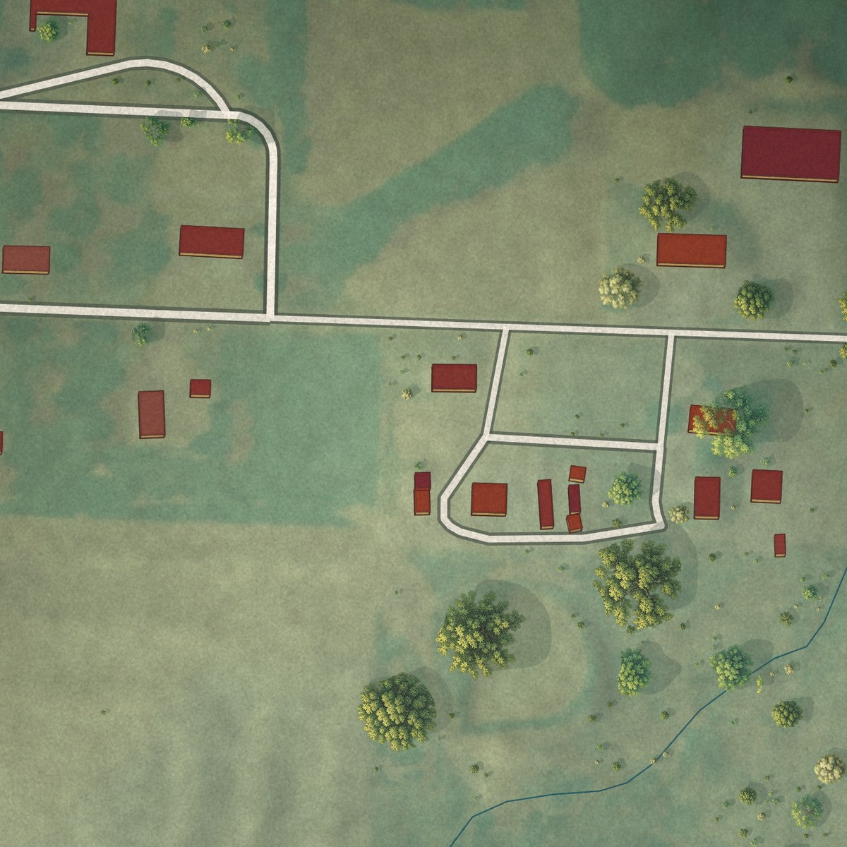 Close-up of the map of Prairie Hill, Missouri print showing street and building detail