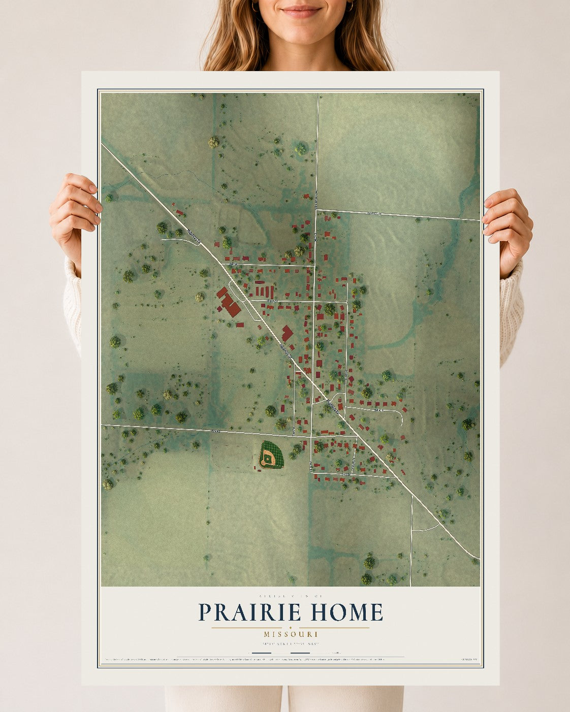 Map of Prairie Home, Missouri, 24 x 36 inch unframed archival matte print